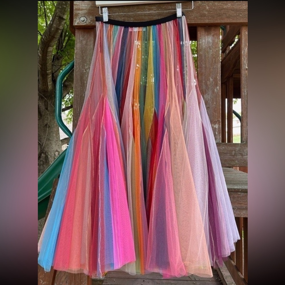 Rainbow Layered Tulle Midi Skirt - Colorful Women’s Skirt - Picture 5 of 8